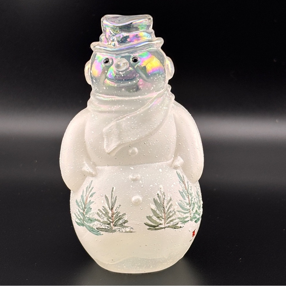 Vintage Signed Fenton 95th Anniversary Woodland Frost Snowman